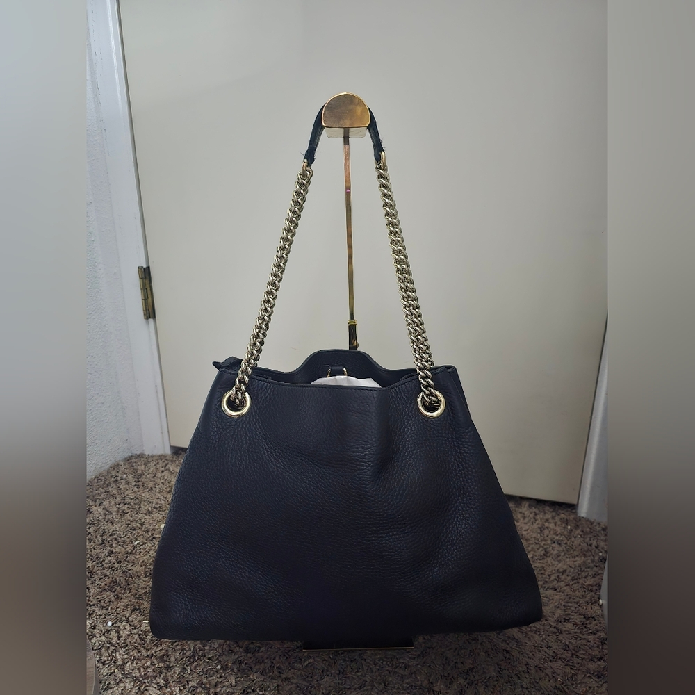 Gucci Soho GG Pebbled Leather Medium Tote W/ Silver Chain (GOOD)(COA)(READ)✨️🖤 - Picture 5 of 16